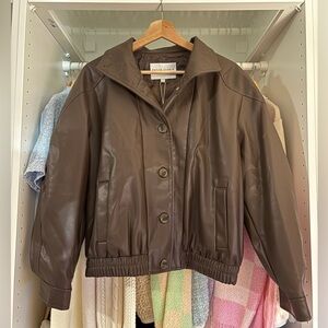 Petite Studio Faux Leather Jacket - Dark Umber
